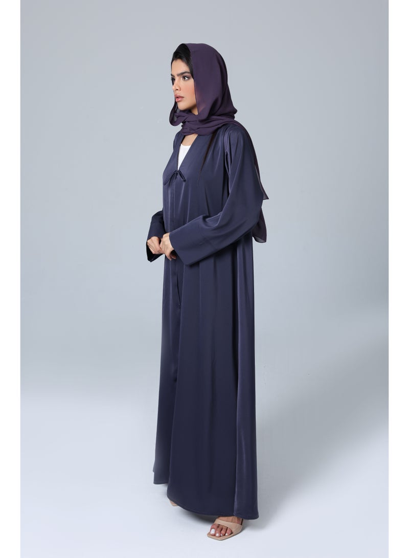 IKKXA Open Front Tie Plain Abaya ABY1176 Purple - Image 3